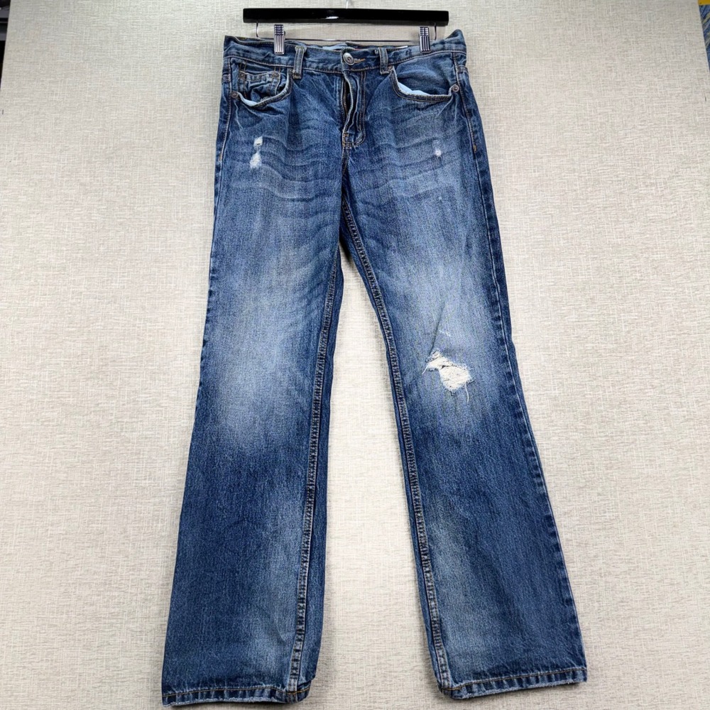 Aeropostale Mens Y2K Distressed Bootcut Jeans Medium Wash Blue 31x32